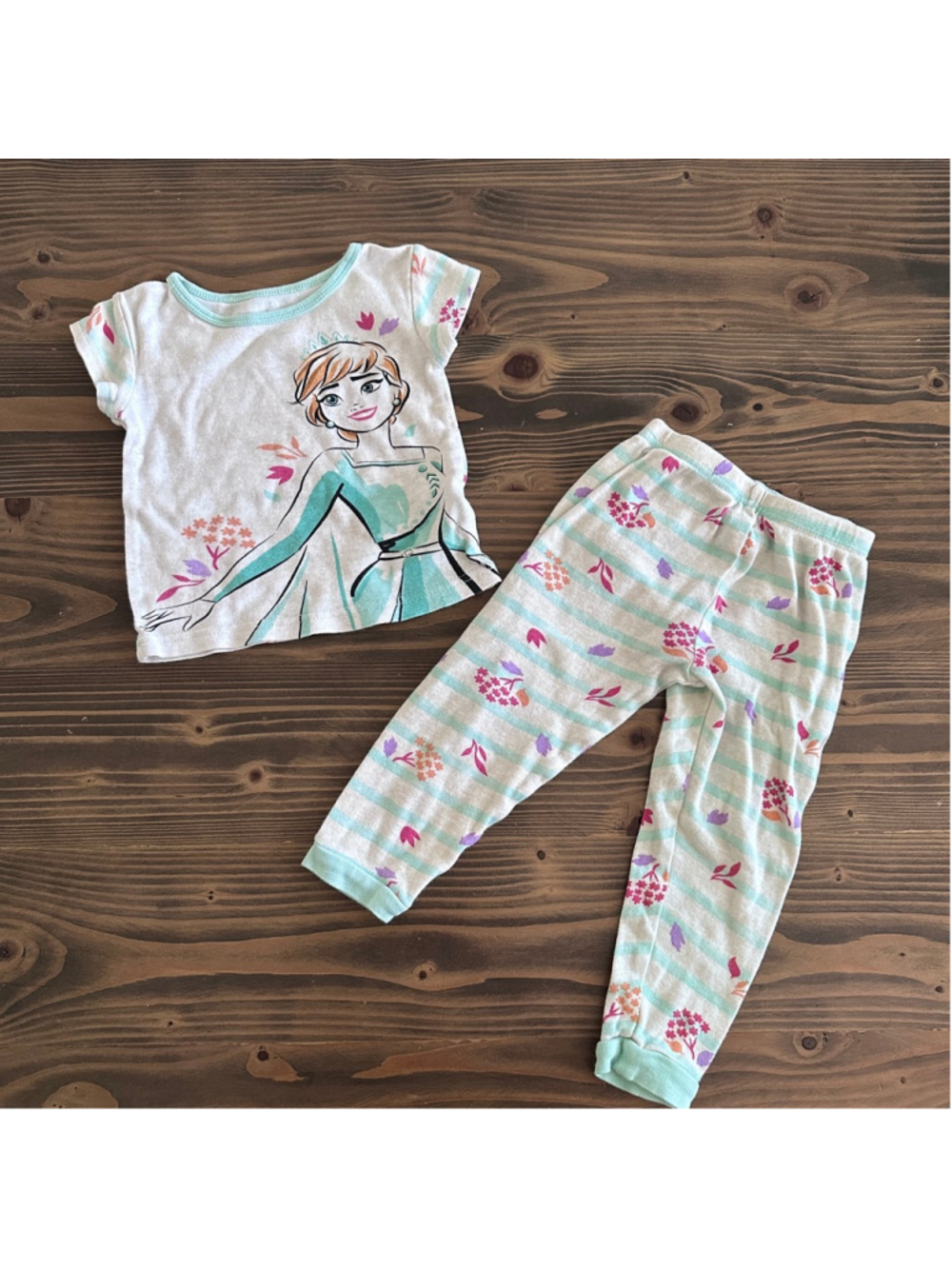 Disney Frozen Pajamas Girls 3T Anna PJ Set Cotton Blue White